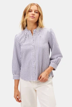 Amour Vert Charlotte Seersucker Blouse BrittanyStripeBlue Hot