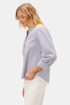 Amour Vert Charlotte Seersucker Blouse BrittanyStripeBlue Hot