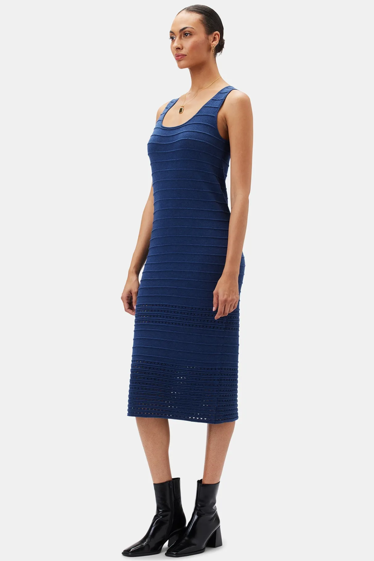 Amour Vert Cora Flaxen Eco Dress NavyBlue New
