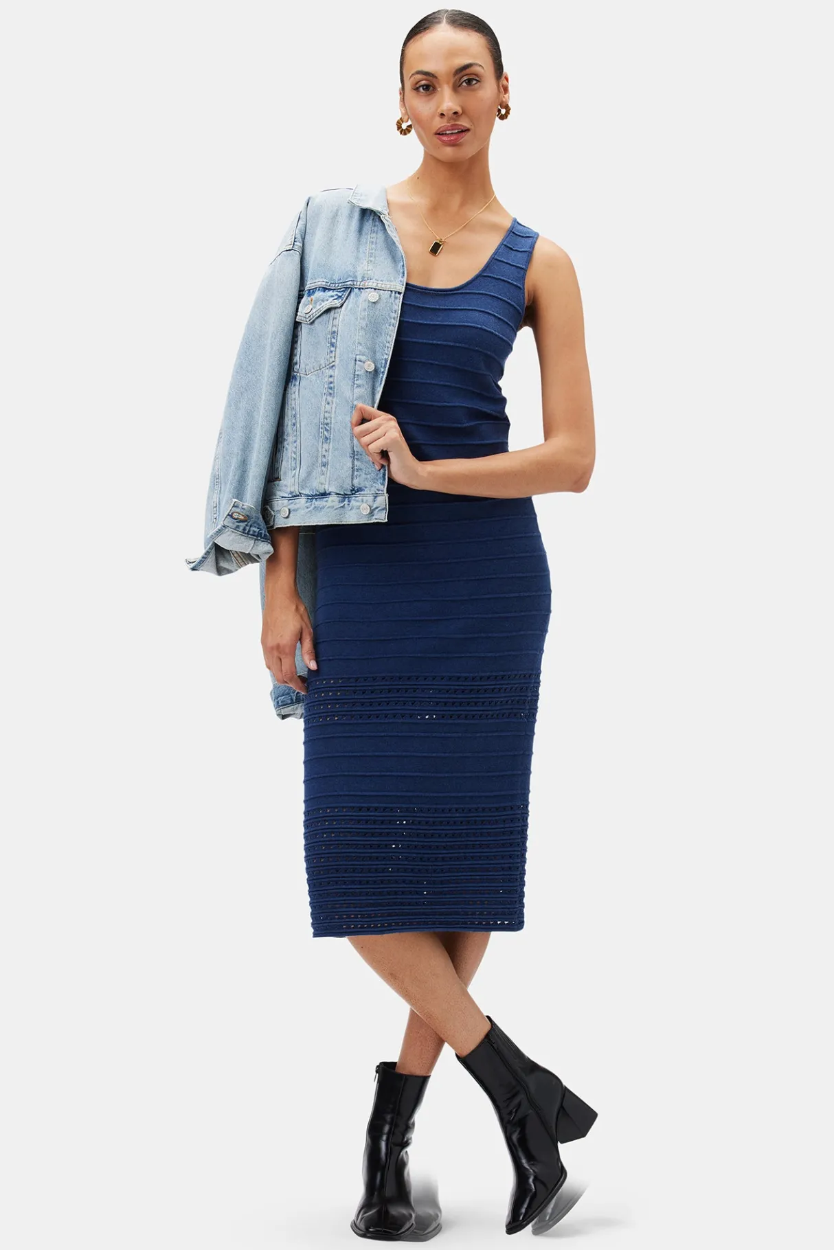 Amour Vert Cora Flaxen Eco Dress NavyBlue New
