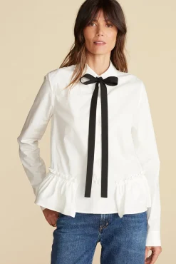Amour Vert Cottine Cotton Poplin Tie Blouse White New
