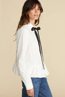 Amour Vert Cottine Cotton Poplin Tie Blouse White New