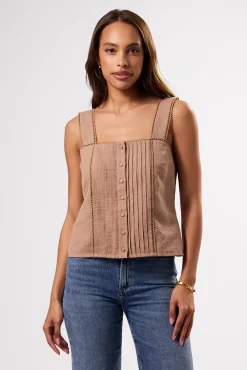 Amour Vert Crochet Trim Cotton Linen Tank Sand New