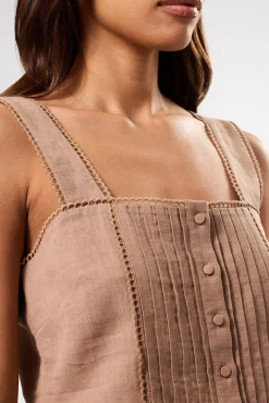 Amour Vert Crochet Trim Cotton Linen Tank Sand New