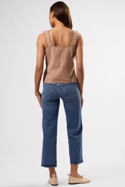 Amour Vert Crochet Trim Cotton Linen Tank Sand New