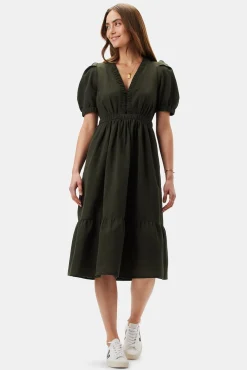 Amour Vert Danielle Cotton Linen Dress OliveGreen Hot