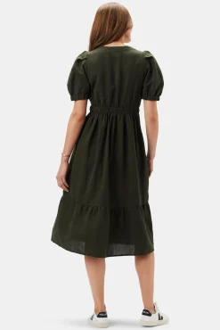 Amour Vert Danielle Cotton Linen Dress OliveGreen Hot