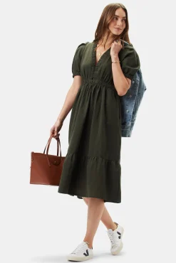 Amour Vert Danielle Cotton Linen Dress OliveGreen Hot