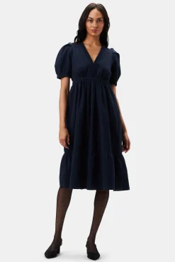 Amour Vert Danielle Cotton Linen Dress NavyBlue Best