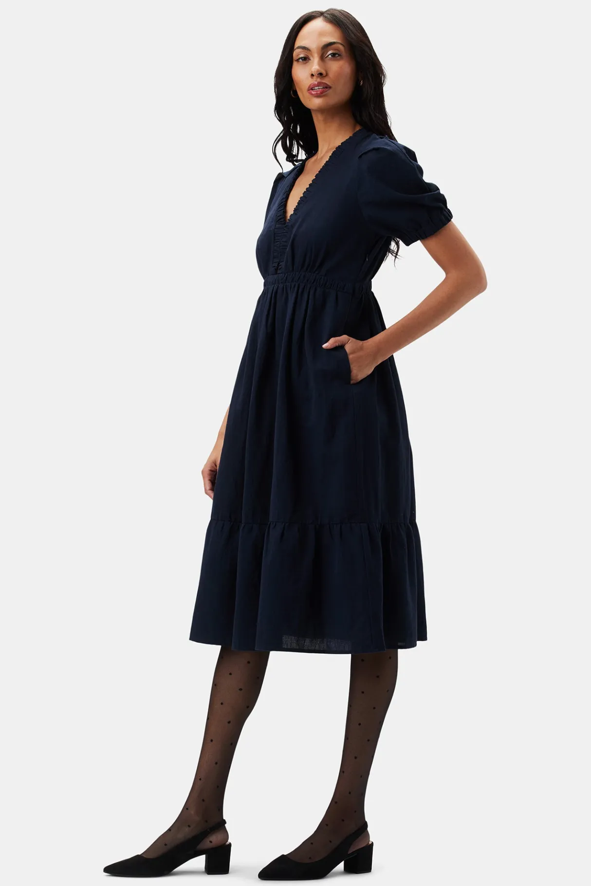 Amour Vert Danielle Cotton Linen Dress NavyBlue Best