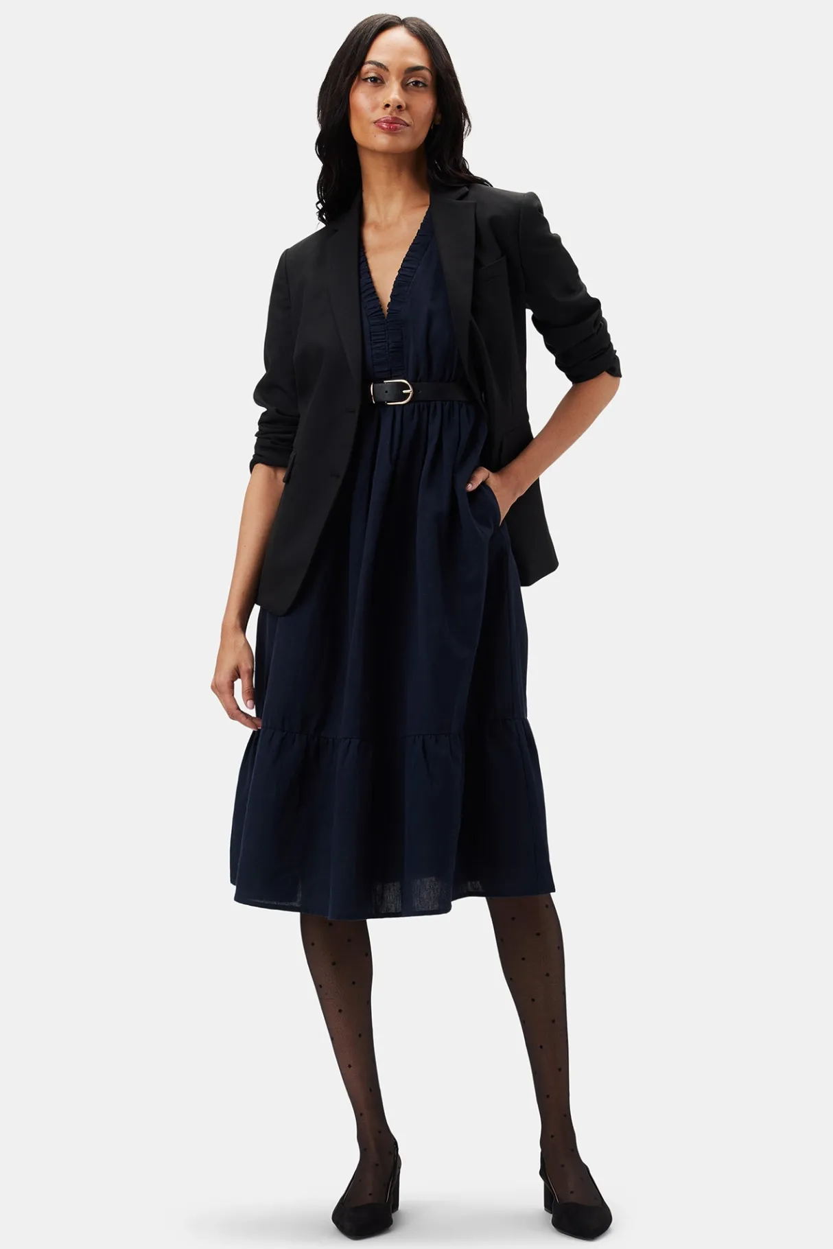 Amour Vert Danielle Cotton Linen Dress NavyBlue Best