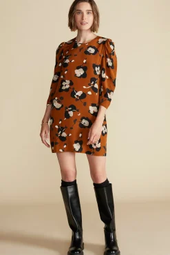 Amour Vert Darla Washable Silk Dress AlmondBrownPenseeFloralPrint Outlet