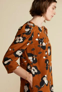 Amour Vert Darla Washable Silk Dress AlmondBrownPenseeFloralPrint Outlet