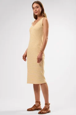 Amour Vert Deacon Organic Cotton Modal Rib Dress CannesStripeNaturalSoleilYellow Hot
