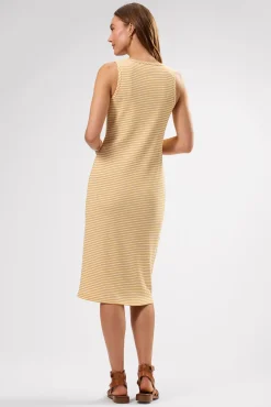Amour Vert Deacon Organic Cotton Modal Rib Dress CannesStripeNaturalSoleilYellow Hot