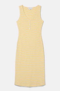 Amour Vert Deacon Organic Cotton Modal Rib Dress CannesStripeNaturalSoleilYellow Hot
