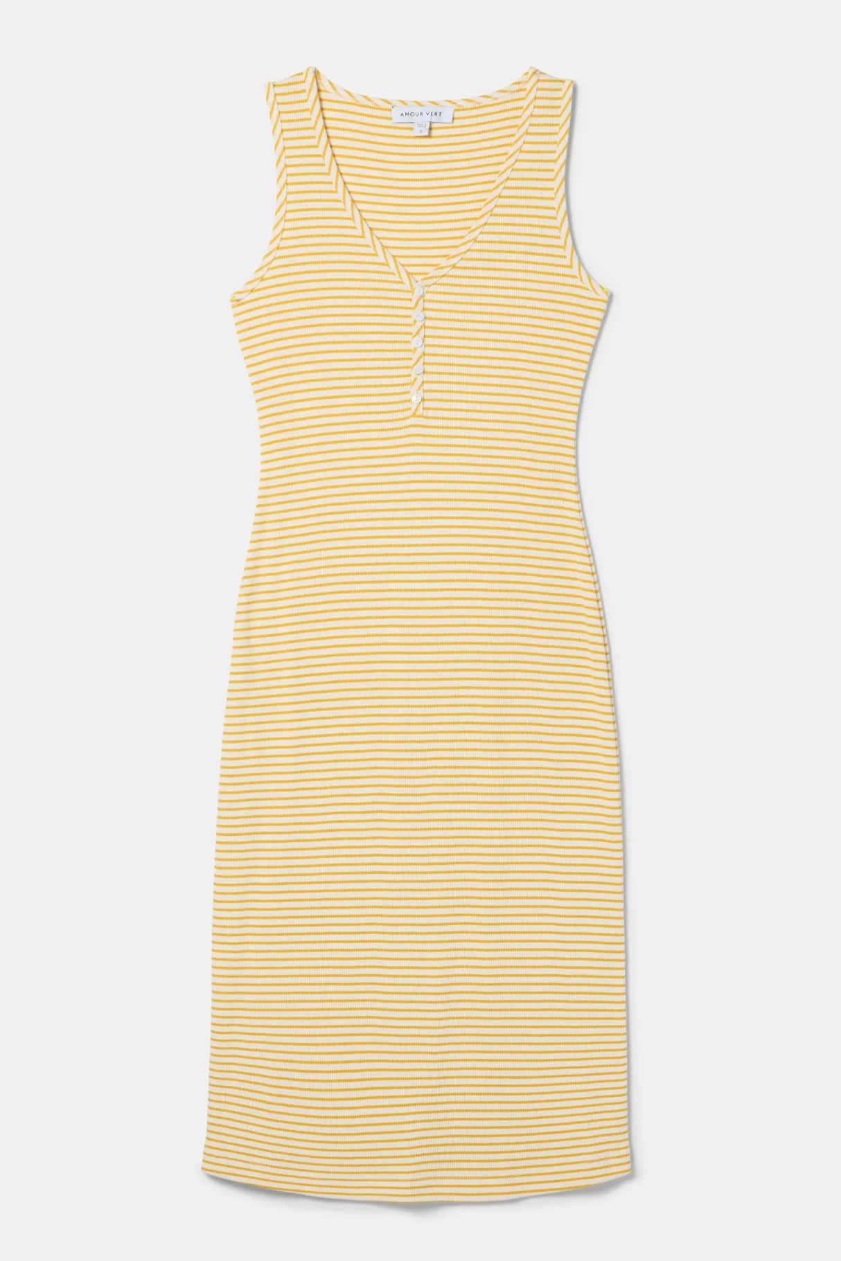 Amour Vert Deacon Organic Cotton Modal Rib Dress CannesStripeNaturalSoleilYellow Hot