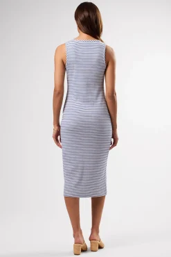 Amour Vert Deacon Organic Cotton Modal Rib Dress CannesStripeNaturalAegeanBlue Online