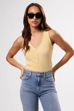 Amour Vert Deacon Organic Cotton Modal Rib Tank CannesStripeNaturalSoleilYellow Hot