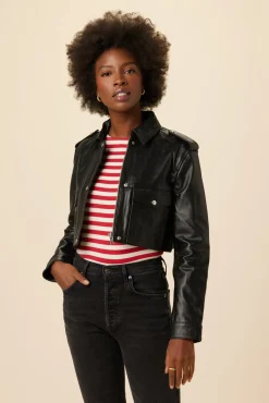 Amour Vert Deadwood Bella Cropped Leather Jacket Black Hot