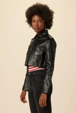 Amour Vert Deadwood Bella Cropped Leather Jacket Black Hot