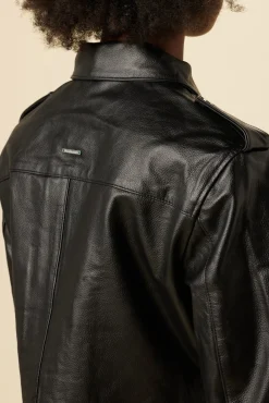 Amour Vert Deadwood Bella Cropped Leather Jacket Black Hot
