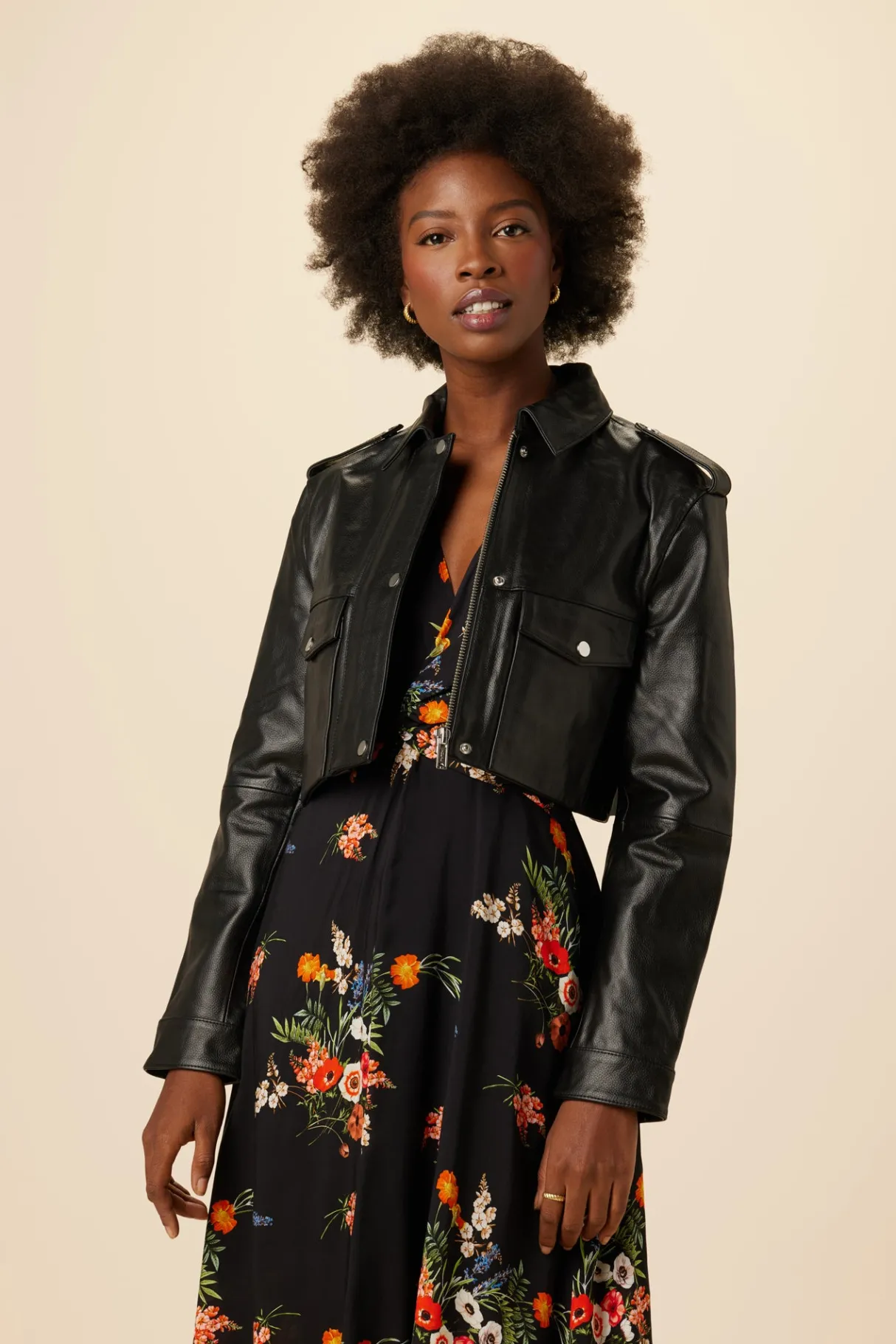 Amour Vert Deadwood Bella Cropped Leather Jacket Black Hot