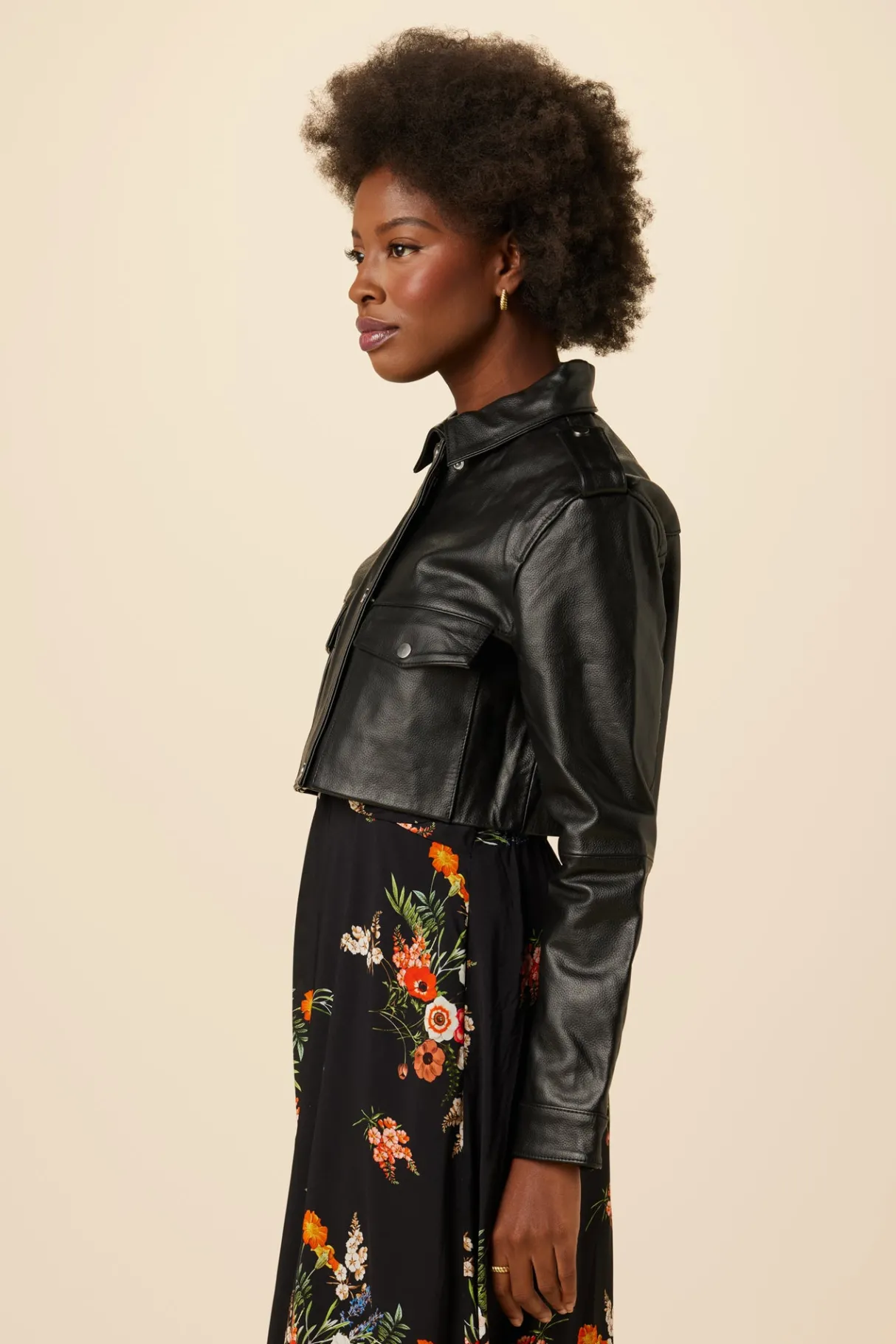 Amour Vert Deadwood Bella Cropped Leather Jacket Black Hot