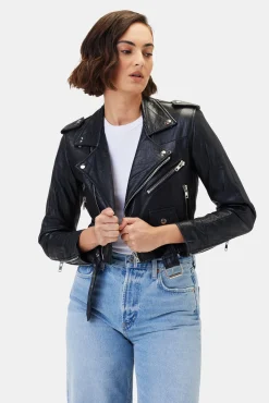 Amour Vert Deadwood Joan Leather Biker Jacket Black New