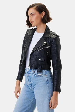 Amour Vert Deadwood Joan Leather Biker Jacket Black New
