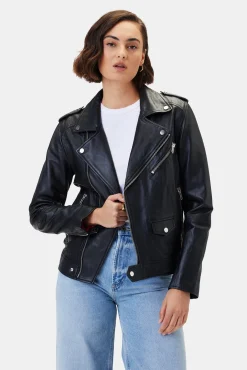 Amour Vert Deadwood River Leather Jacket Black Hot