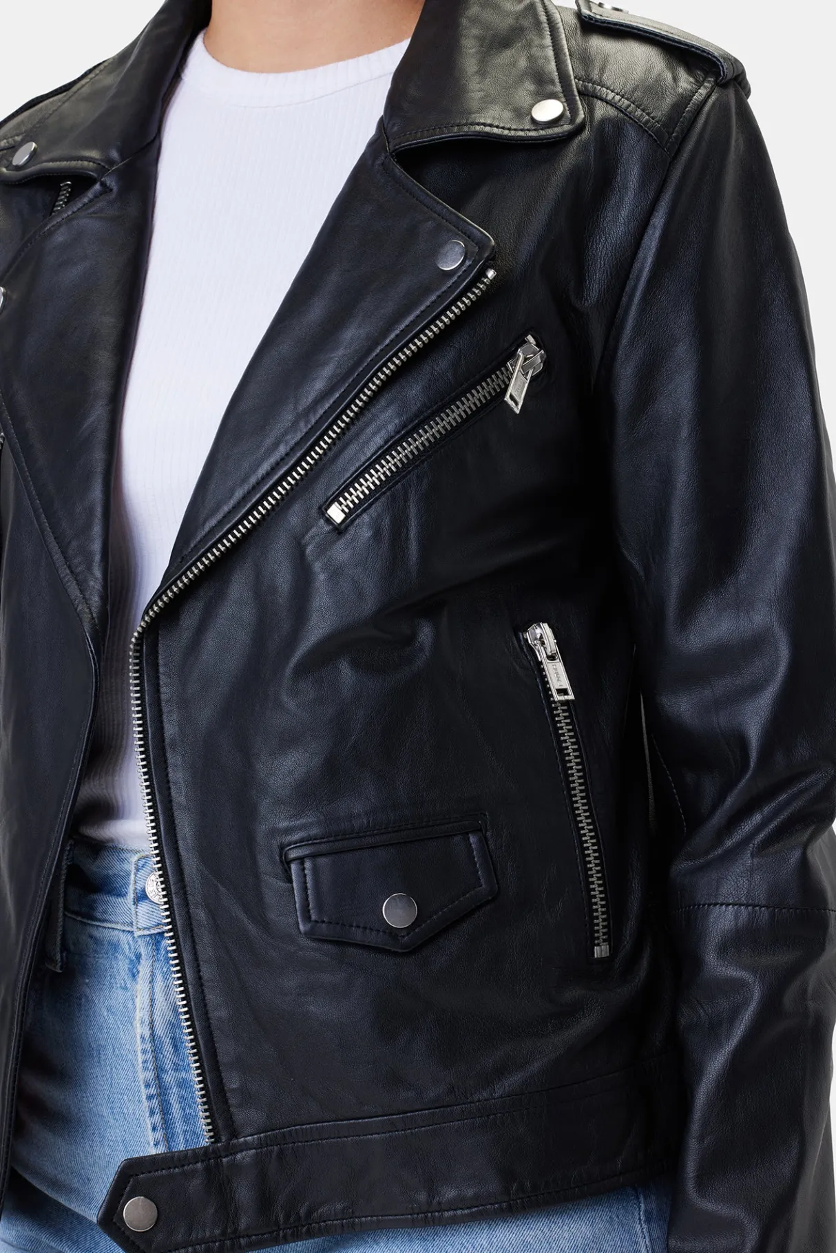 Amour Vert Deadwood River Leather Jacket Black Hot