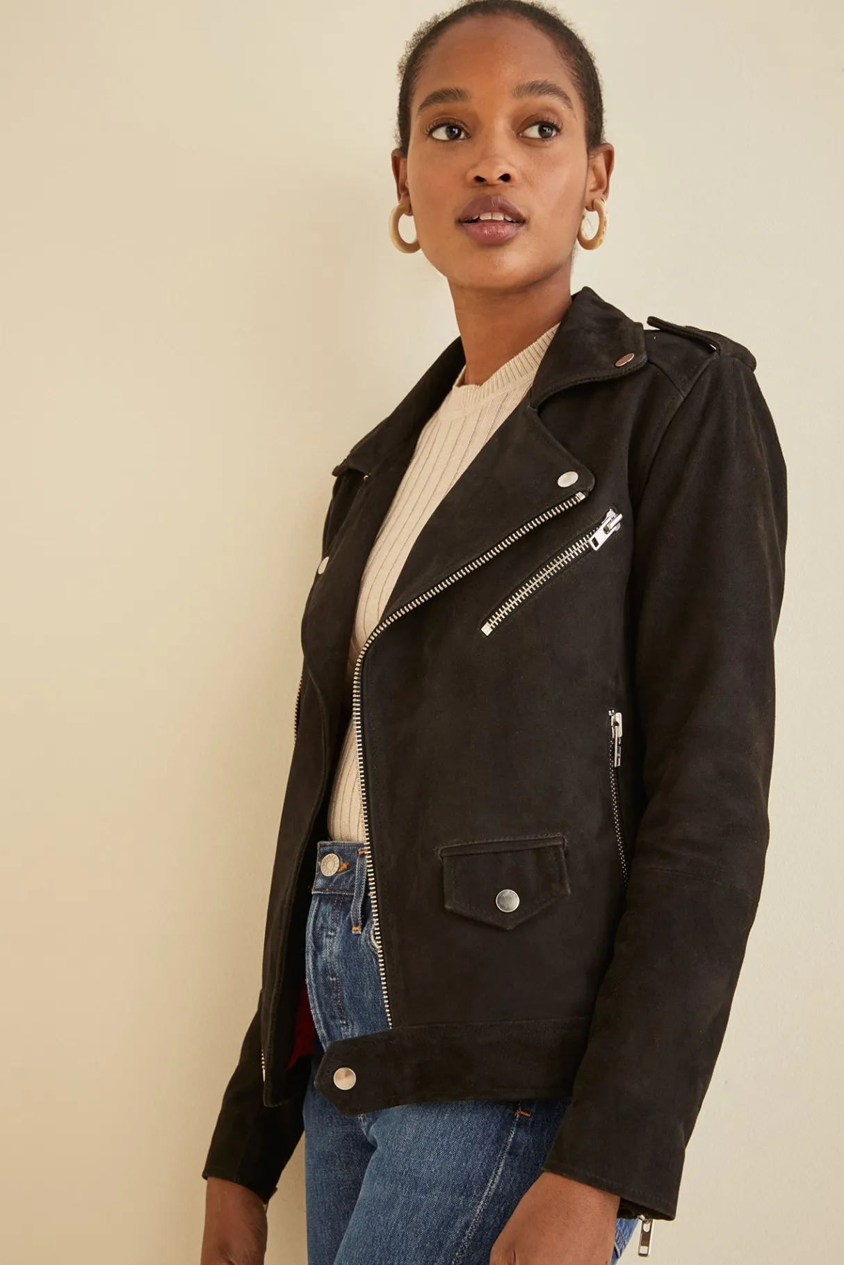 Amour Vert Deadwood River Suede Jacket Black Hot