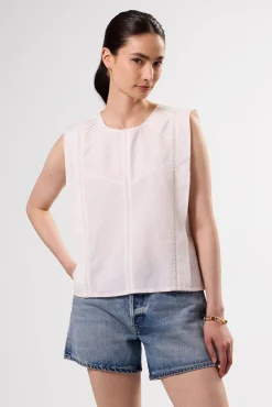 Amour Vert Detailed Cotton Linen Tank Top White Best