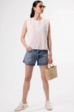 Amour Vert Detailed Cotton Linen Tank Top White Best