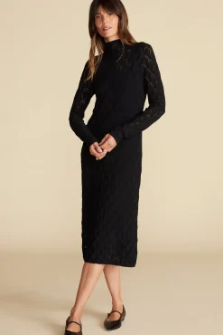 Amour Vert Dore Diamond Pointelle Midi Dress Black Outlet