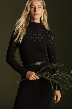 Amour Vert Dore Diamond Pointelle Midi Dress Black Outlet