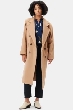 Amour Vert Double Breasted Car Coat Camel Fashion