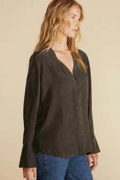 Amour Vert Dree Cupro V Neck Blouse OliveGreen Online