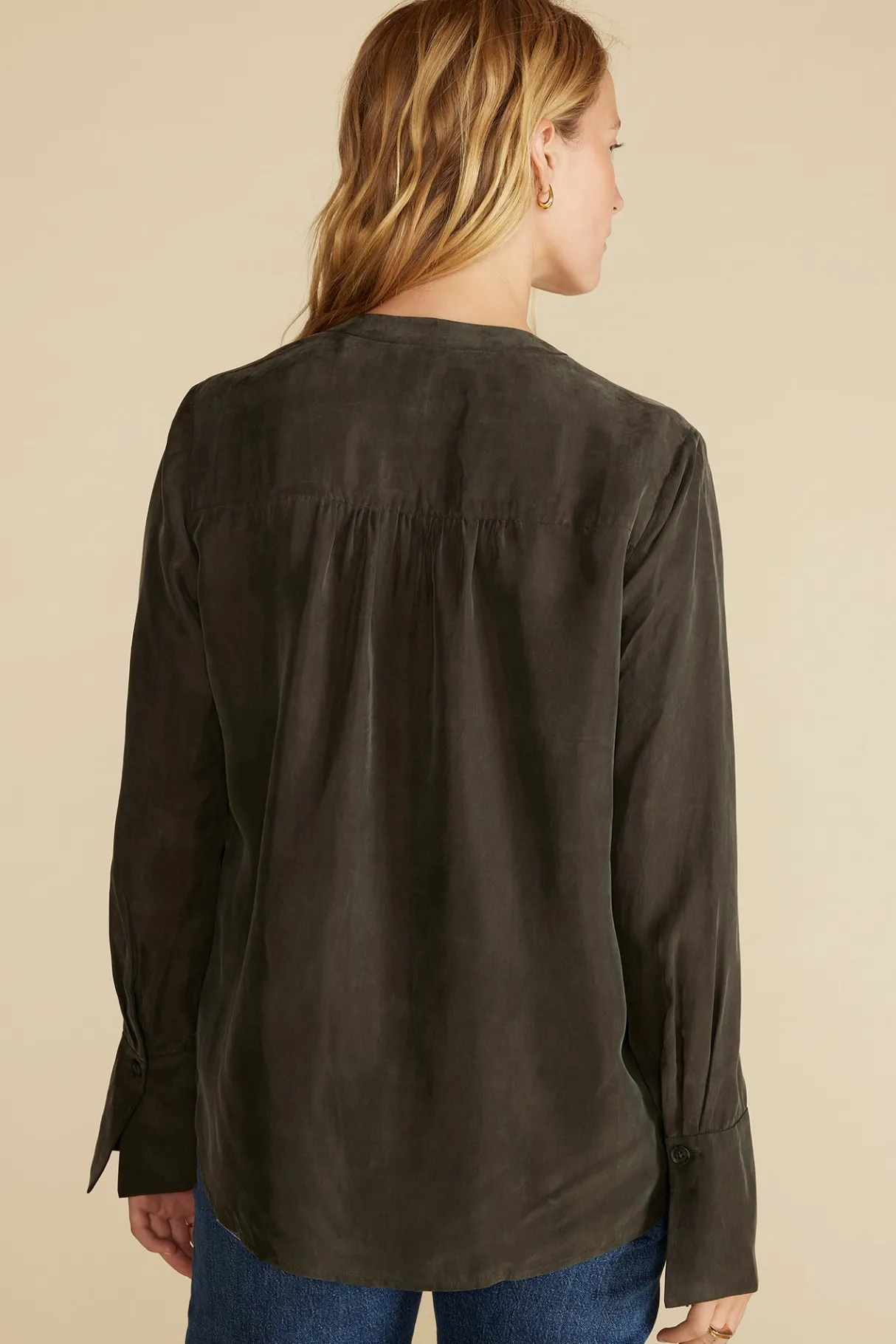 Amour Vert Dree Cupro V Neck Blouse OliveGreen Online