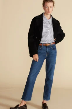 Amour Vert Edelie Ruffled Poplin Shirt BayeuxNavyBlueandIvoryStripe Outlet