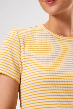 Amour Vert Eleanor Organic Cotton Modal Rib Tee CannesStripeNaturalSoleilYellow Discount