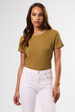Amour Vert Eleanor Organic Cotton Modal Rib Tee Elm New