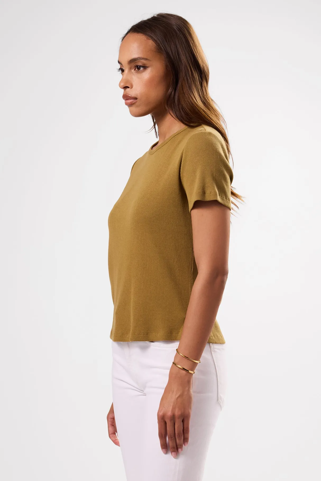 Amour Vert Eleanor Organic Cotton Modal Rib Tee Elm New