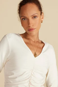 Amour Vert Elise Bamboo Knit Top Ivory New