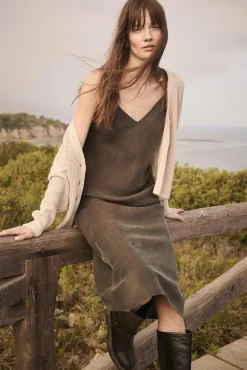 Amour Vert Eloise Cupro Slip Dress OliveGreen Clearance