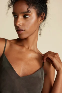 Amour Vert Eloise Cupro Slip Dress OliveGreen Clearance