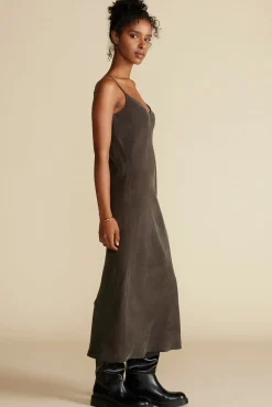 Amour Vert Eloise Cupro Slip Dress OliveGreen Clearance