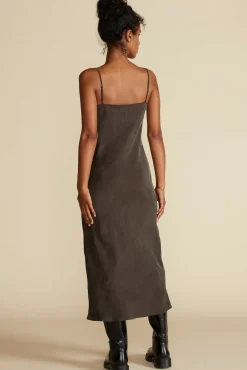 Amour Vert Eloise Cupro Slip Dress OliveGreen Clearance