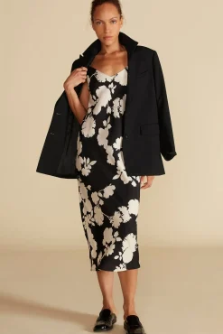 Amour Vert Eloise Cupro Slip Dress BlackandIvoryRosePrint Outlet